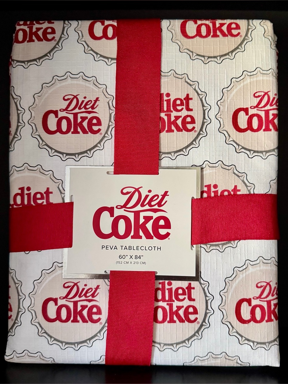 Diet Coke Bottle Caps Red & White PEVA Tablecloth - 60" x 84" NEW